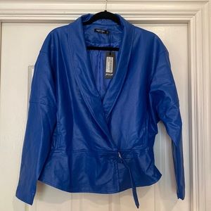 Nasty Gal Bos Statement Faux Leather Wrap Jacket. Blue Size 2